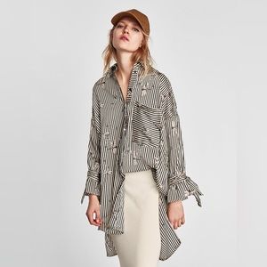 Zara Black and White Striped Shirt Dress with Dragonflies print